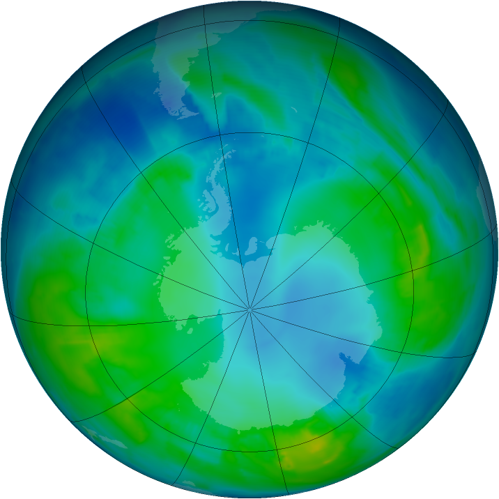 Antarctic ozone map for 02 May 2015